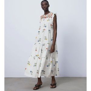 NWT Zara Embroidered Midi Dress, Small